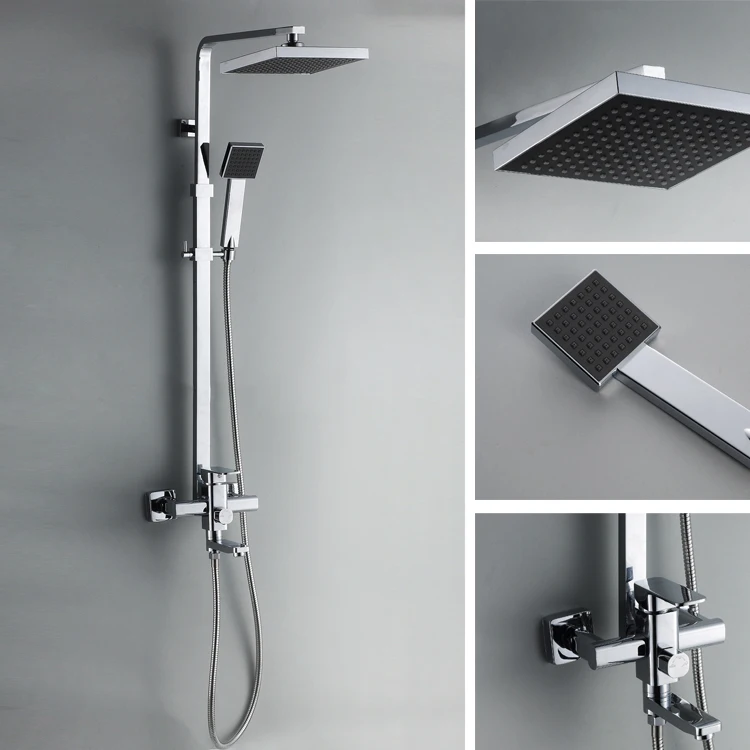 Chrome Finish Square Bathroom Shower Column Units Shower Faucet Mixer W/ Handheld Shower