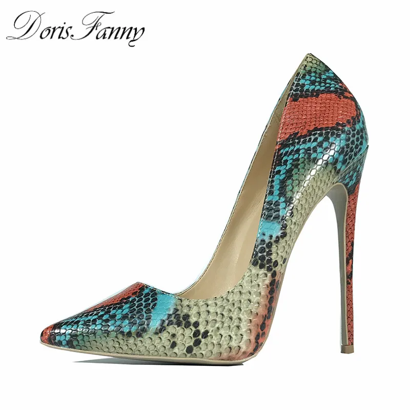 

DorisFanny fashion women shoes 2017 snake printed sexy high heels plus size pointed-toe stiletto heels shoes Free Shipping