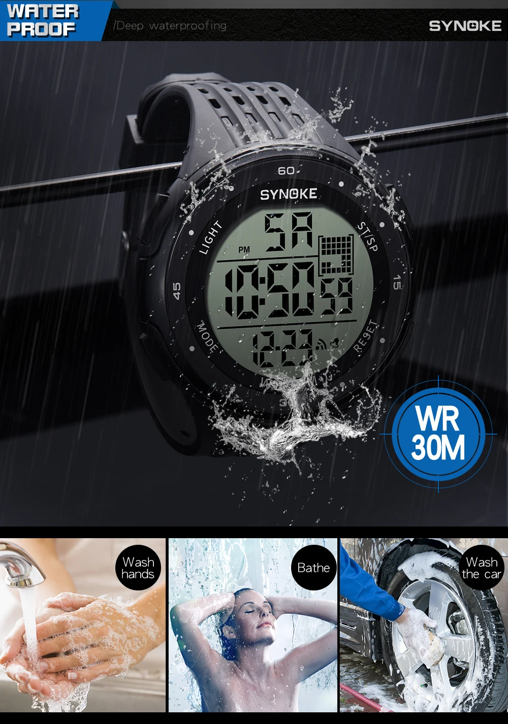 SYNOKE Mens Digital Watches Fahion Sport Fitness Watch G Shock Waterproof Watch Male Clock Watches Man Fashion Stopwatch
