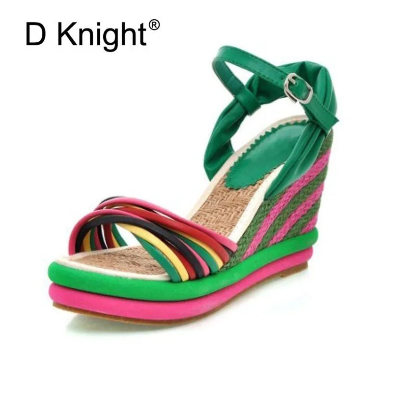 

Fashion Women's Casual Platform Wedge Sandals Ladies Elegant High Heels Bohemia Sandals Mixed Color Straw Braid Beach Sandals