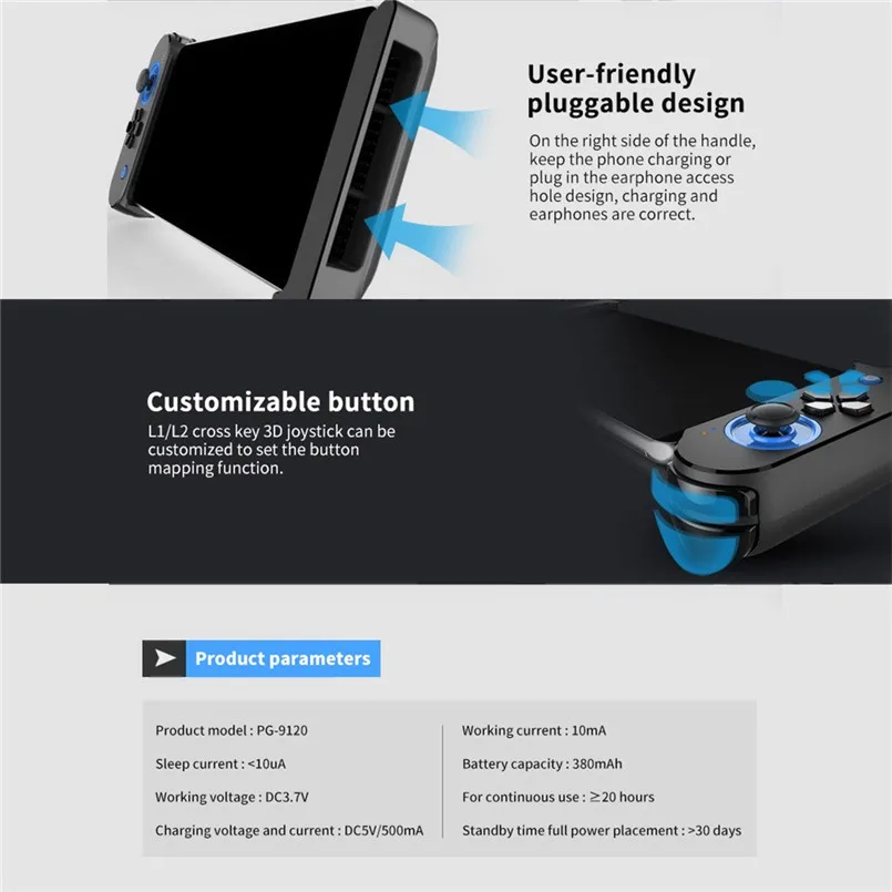 PG-9120 Controller Gamepads For Pugb BT 4.0 Wireless Joystick Tablet PC ForIpad mini ForIphone for Android Smart Phone 40MR2711