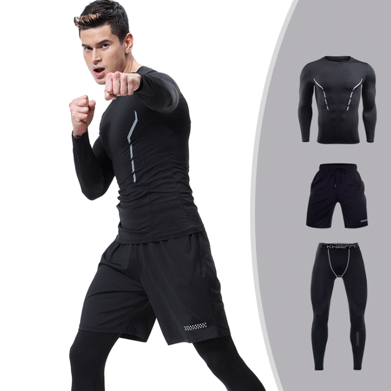 Мужская компрессионная спортивная одежда, набор для бега, дышащий Быстросохнущий дизайн, тренировочные костюмы для бега, тренировочные костюмы для спортзала