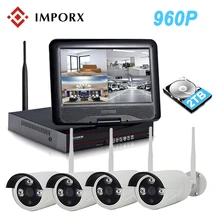 10 “Tela Do Monitor LCD 960 P 4CH Kit NVR Sistema de CCTV Wi-fi Sem Fio P2P IP 1.3MP Câmera de Vídeo Ao Ar Livre Kit de Vigilância de segurança