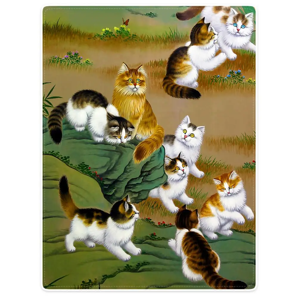 

Blankets Cobertor Warmth Soft Plush Funny Cute Cat Play Together Sofa Bed Throw a Blanket Plaid