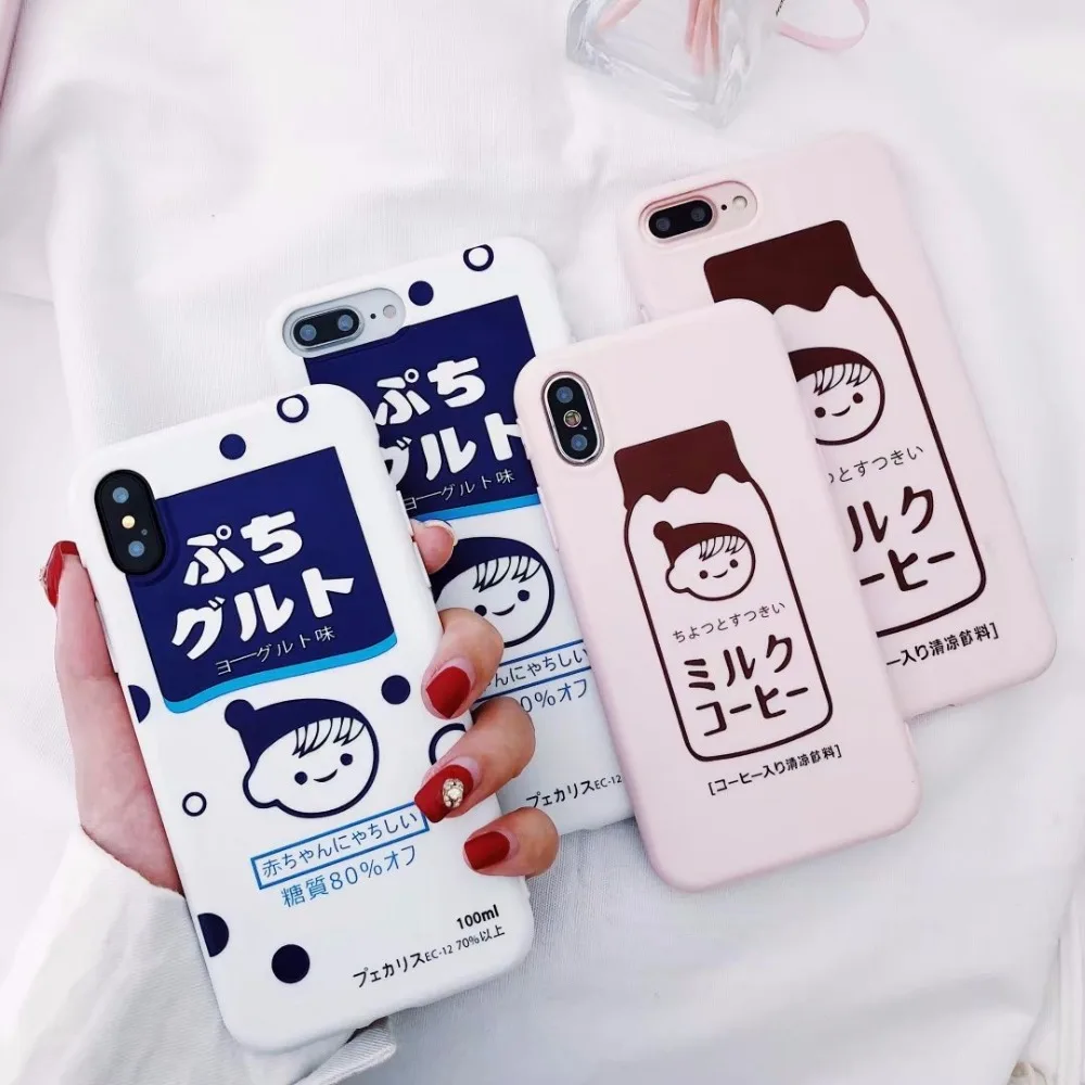 

Japan trend Phone Case for iphone 6 6s 7 8 Plus X Milk Girl Cute Cartoon Soft TPU Case For iphone 8 8plus XR XS MAX cases fundas
