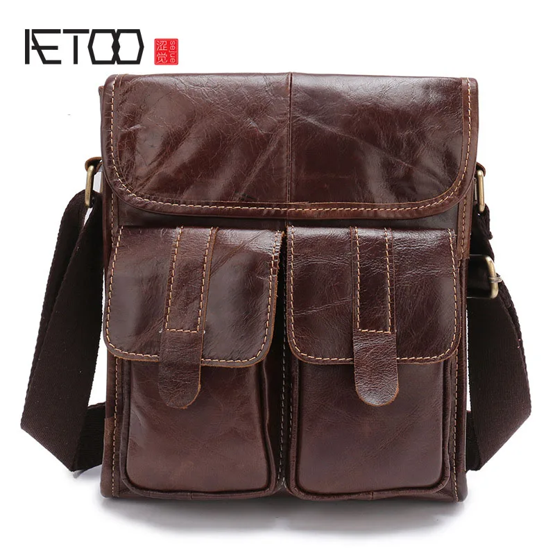 

AETOO Retro oil wax leather men's leather shoulder slanted shoulder slanting first layer cow leather computer pape