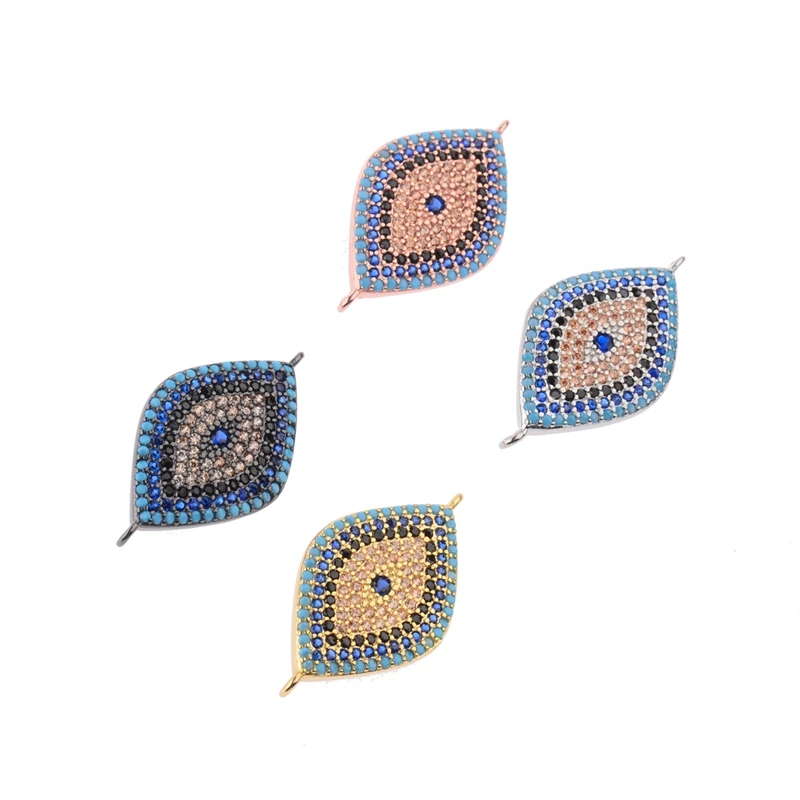 

NEW Gift Golds Zircon Evil Eye Connector Charm Crystal Bracelet DIY Accessories CZ Micro Pave Jewelry Finding Metal Bijoux Beads
