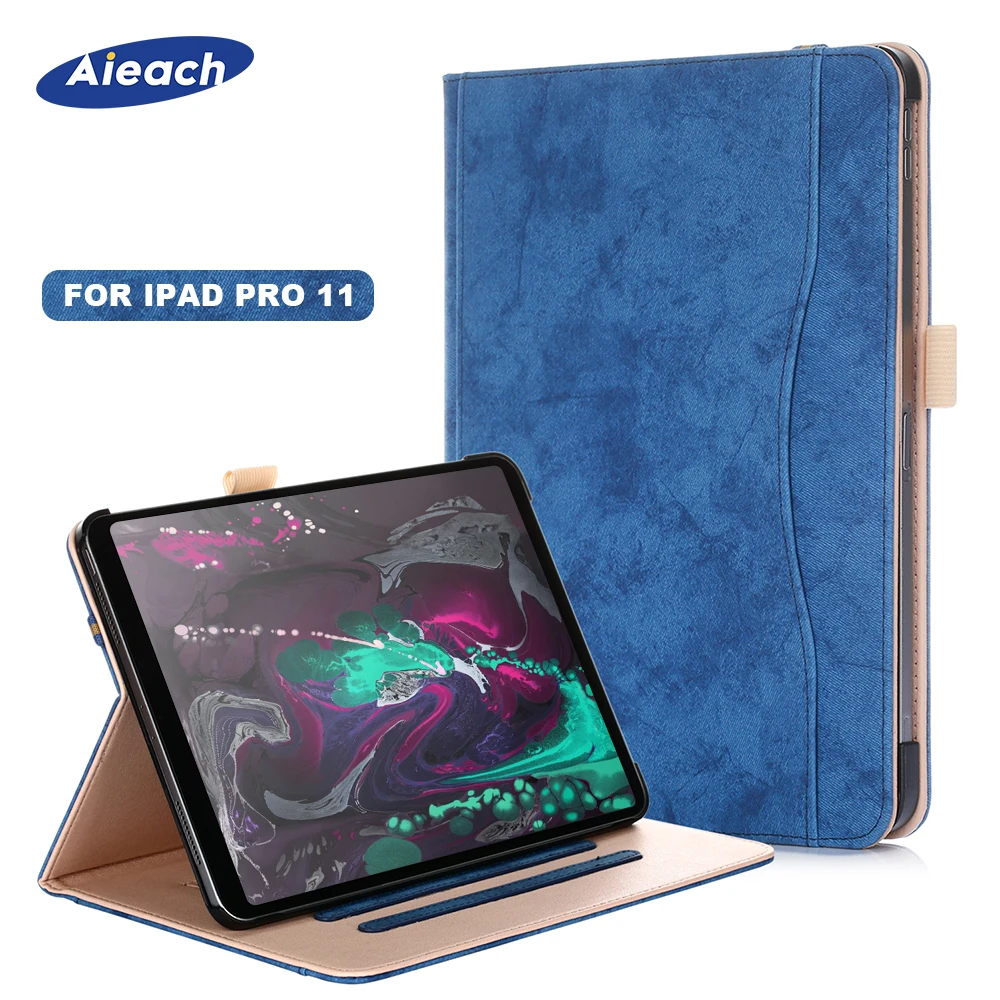 

For New iPad Pro 11 Case 2018 With Pencil Holder Smart PU Leather Wallet Card Slot Holder Flip Case Cover For iPad 11 inch Funda