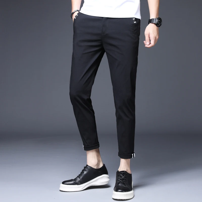 

Spirng Men Casual Solid Polyester Lightweight Straight Pencil Pants Men Elastic Waist Pockets Comfortable Jogging Trousers Male