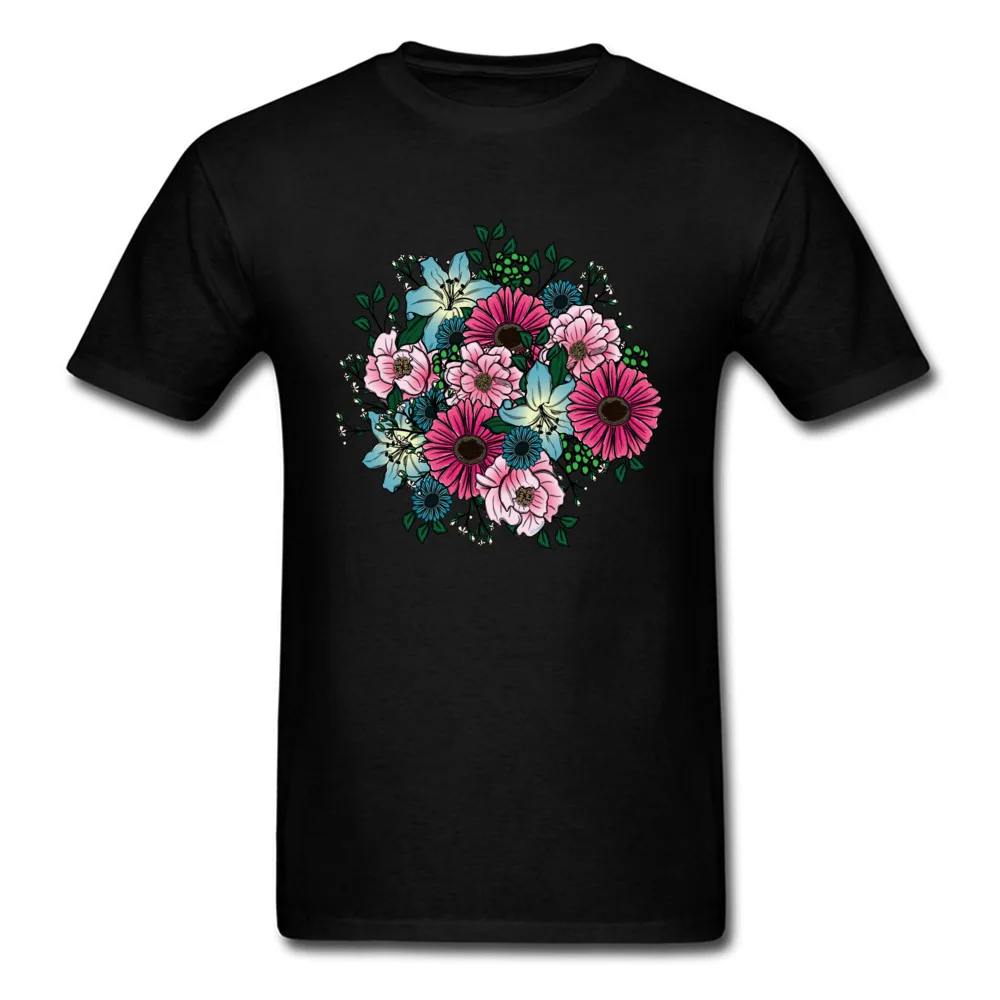 Bouquet Round Collar Tshirts Labor Day Tops Shirts Short Sleeve On Sale 100% Cotton Slim Fit T Shirt Printing Male Bouquet black