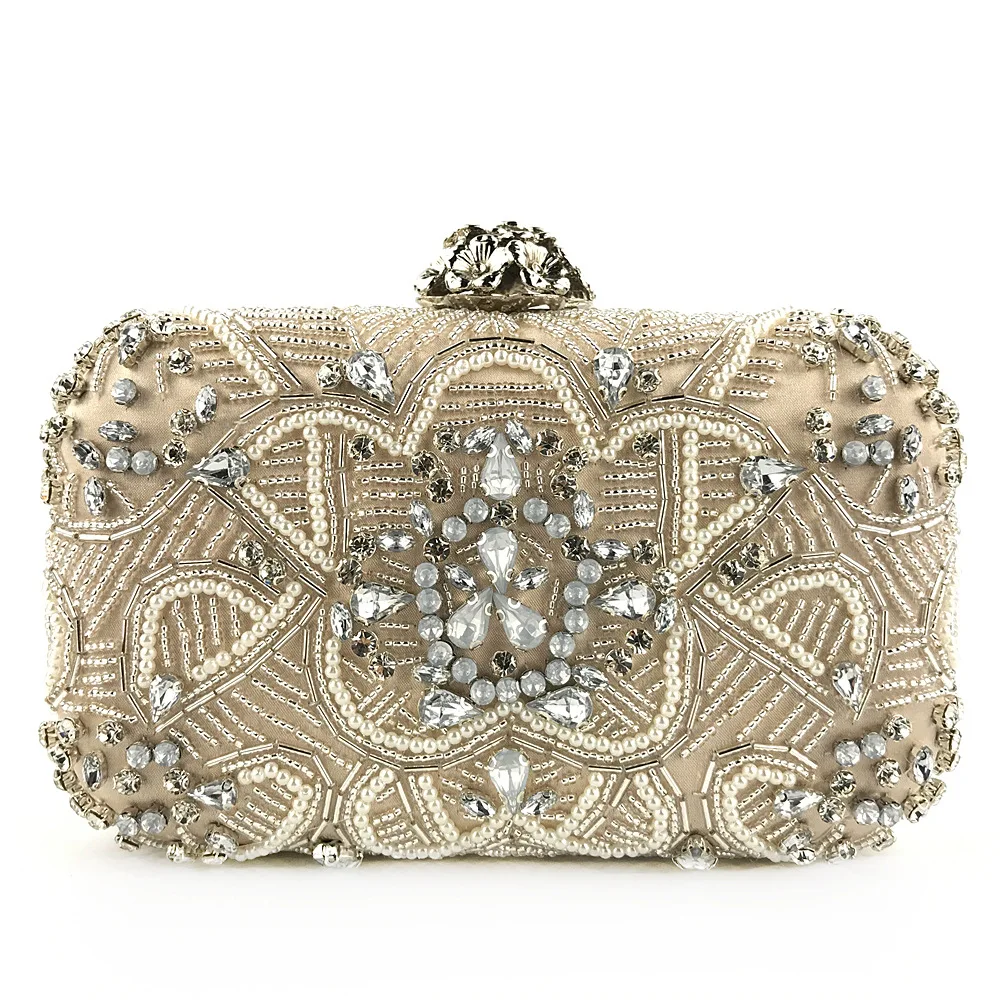 

2019 New Clutch Bag Women's Fashion Dinner Bags for Women Heavy Hand Beaded Bag Sequins Banquet Ladies Handbag Silver Gold pearl