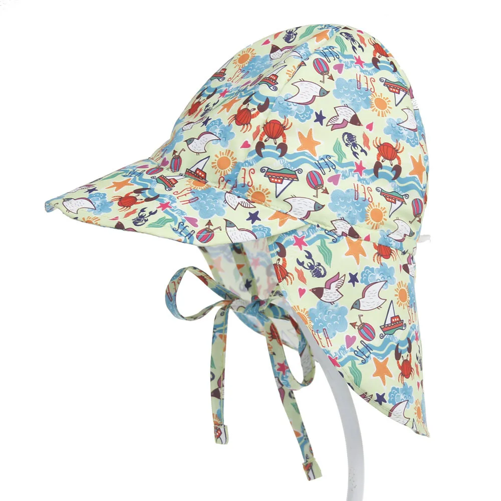 Summer Baby Sun Hat Children Outdoor Neck Ear Cover Anti UV Protection Beach Caps Kids Boy Girl Swimming Flap Cap For 0-5 Years