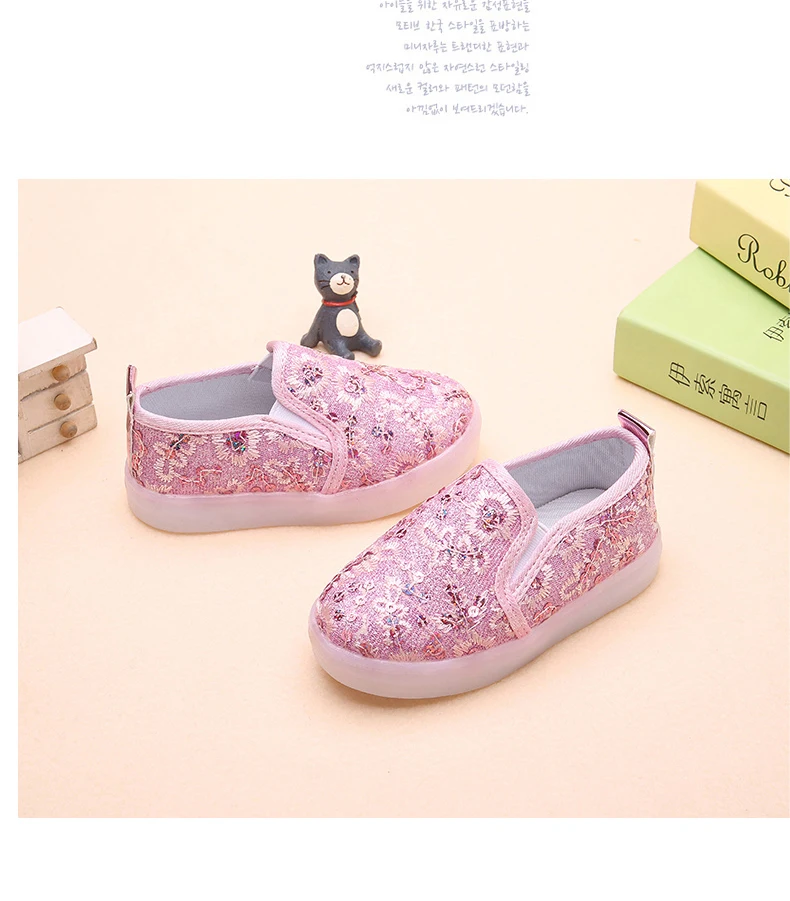 Girl's Sequins Glowing Sneakers Children Casual Lighted Up Shoes Kid's Fashion Luminous Slip-On Sneakers Cute LED's Shoes Girl (7)