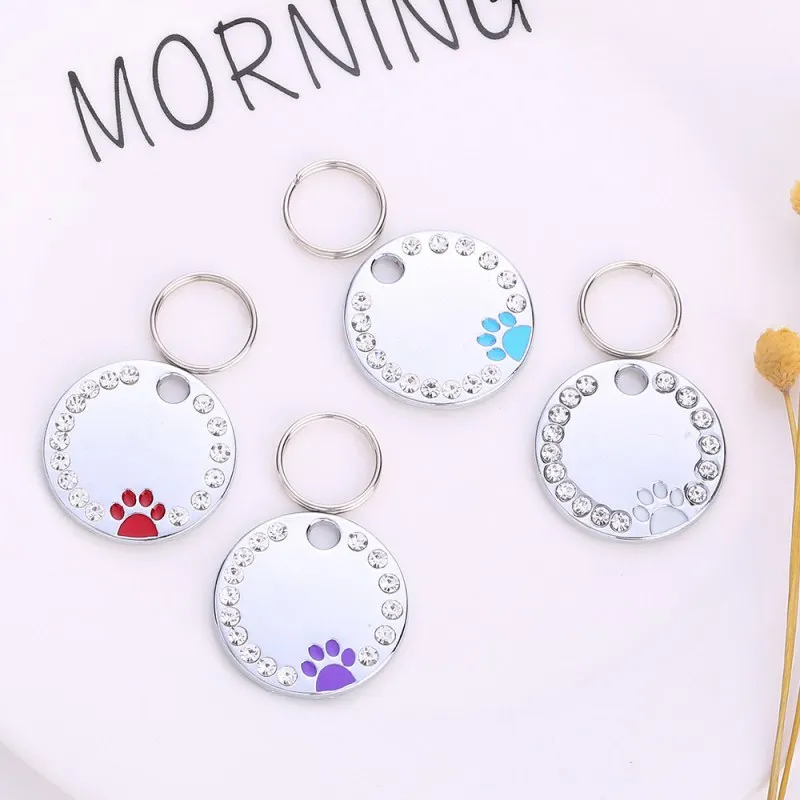 

High quality Dog Tags Engraved Cat Puppy Pet ID Name Collar Tag Pendant Pet Accessories Bone/Paw Glitter