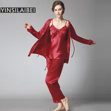 Сезон Зима Шелковые пижамы для Для Женщин Атлас Пижамы для девочек пижама Mujer feminino зимние пижамы Для женщин сна sy108#35