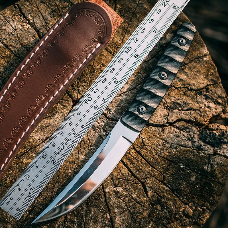 

High Quality Tactical Knives Survival Camping EDC Knifes OUTDOOR Military G10 Hunting Fixed Blade Bowie Knife + Leather sheath