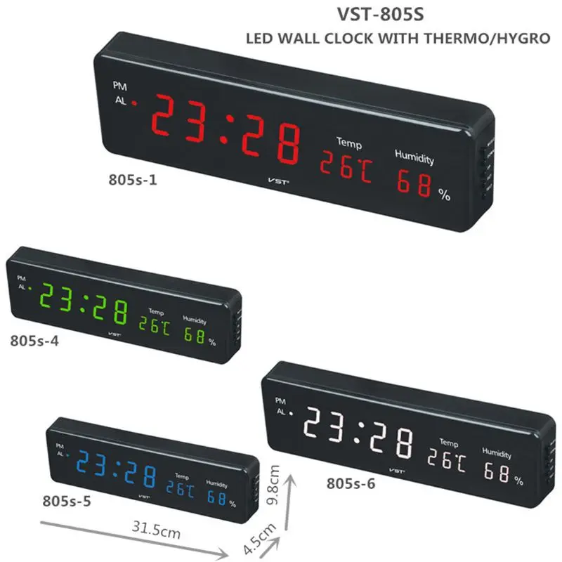 Электронный будильник Настенные Часы светодиодный ЖК-дисплей Экран термометром и гигрометром декоративные часы для Температура влажности Дисплей цифровые домашние Спальня постав