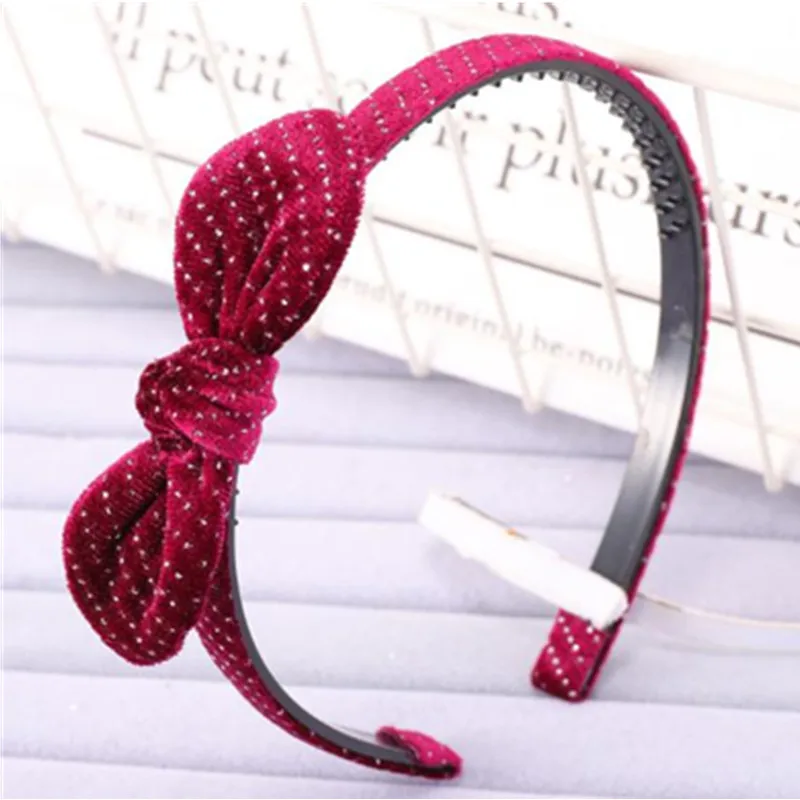 Wine Red Velvet Headband Women Headband Crystal Girls Headband Toothed