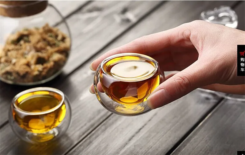 Hot sales! Handmade Tea Sets 6pcs Lot 50ml Heat Resistant Double Wall Small Glass Cup Chinese Kung Fu Tea Flower Tea Water Cup1