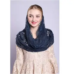 Новый темно синие кружевные вуали Mantillas для церкви Headcovering HeadWrap католической Латинской Mass mantilla negras вуаль Mantillas 2019