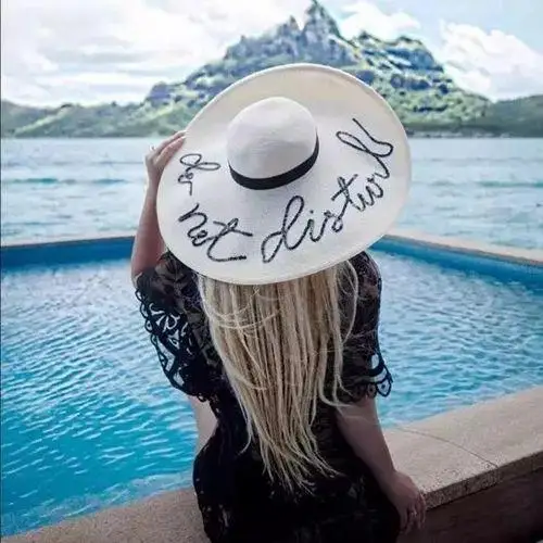 

2019 Summer Large Brim Sun Hats For Women Fashion Sequins Letter do not disturb Embroidery Folded Floppy Cap Bohemia Beach Hat