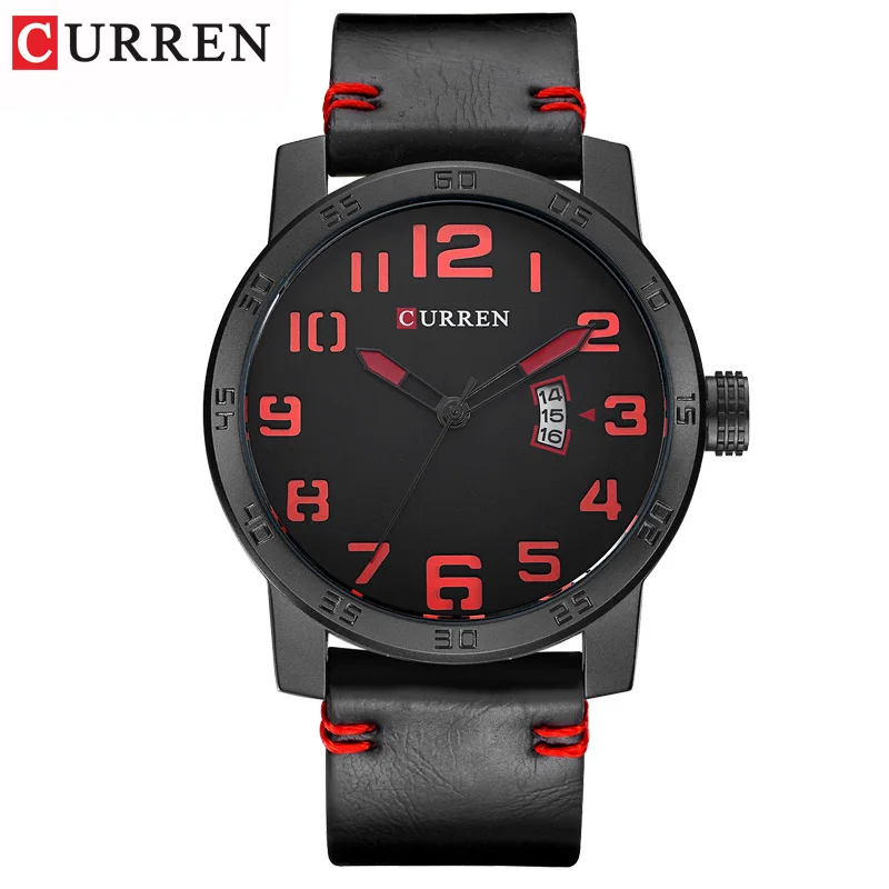 CURREN 8254 новые роскошные Брендовые мужские кварцевые часы модные мужские спортивные часы мужские армейские военные кожаные Наручные часы Reloj Hombre - Цвет: black black red