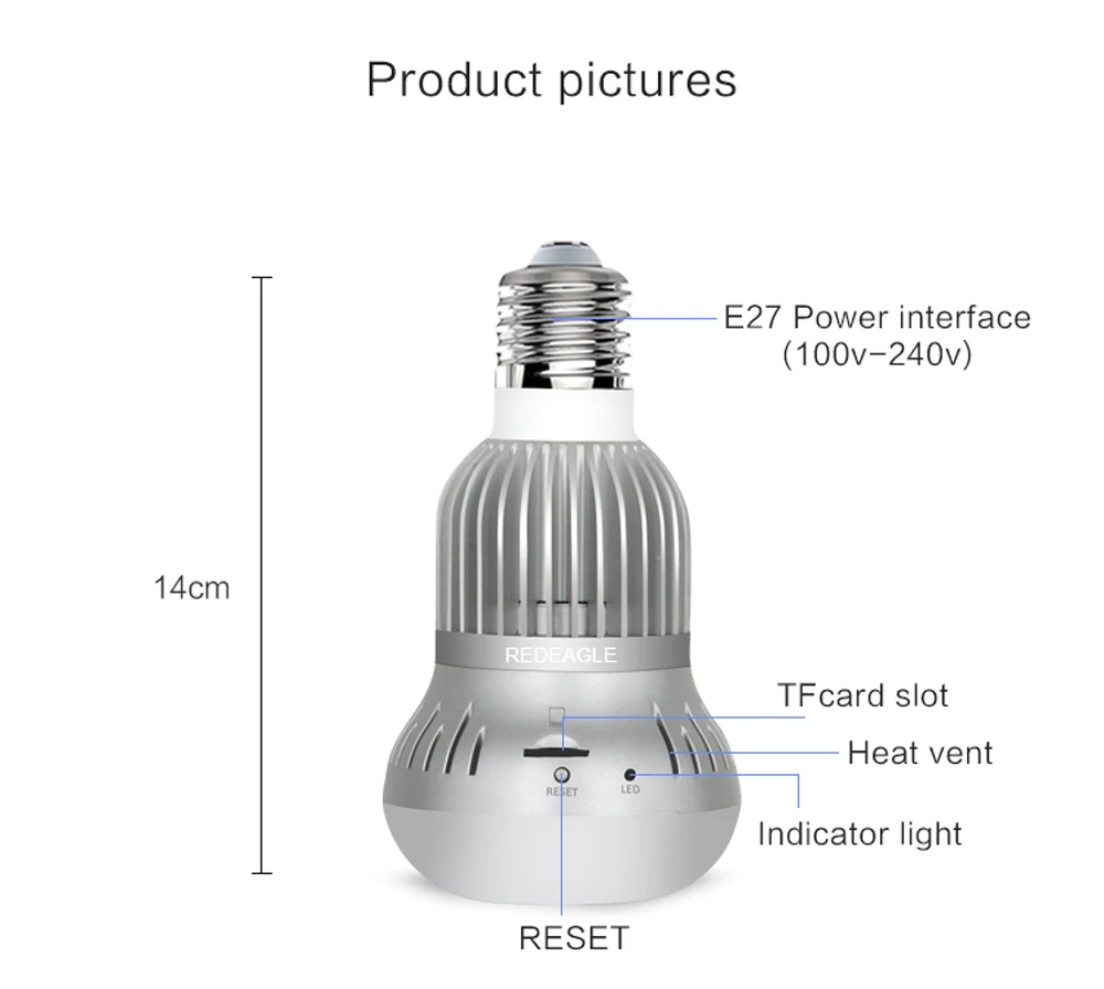 REDEAGLE, 960 P, HD, рыбий глаз, лампочка, светильник, беспроводная ip-камера, для домашней безопасности, для детской комнаты, 360 градусов, панорамный светильник, двухстороннее аудио