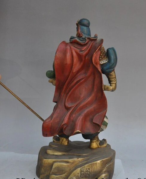 

S0192 china buddhism bronze gilt dragon Hold Broadsword sword guan gong guanyu statue