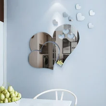 Уникальная самоклеящаяся Зеркальная Наклейка в форме двойного сердца, квадратная Зеркальная Наклейка, Хрустальная настенная бумага, DIY 3D Наклейка на стену, украшение
