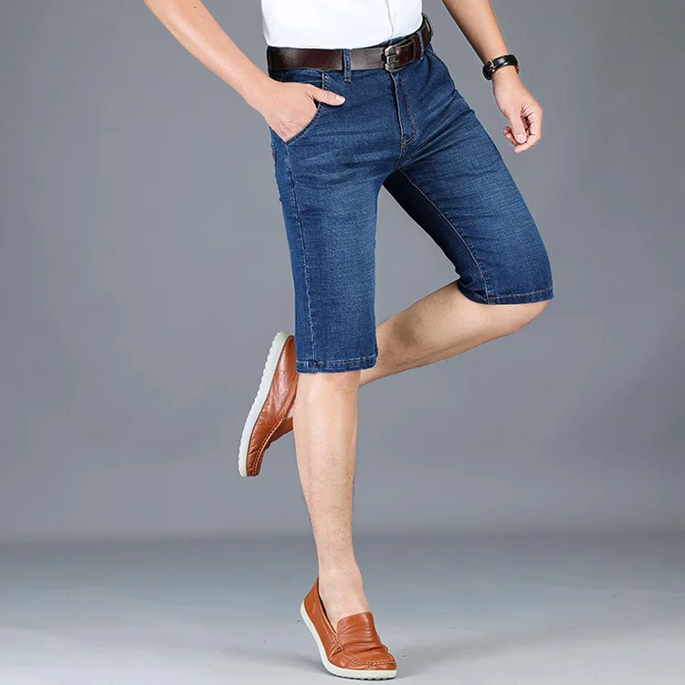 2019 летние мужские однотонные эластичные джинсовые шорты средней длины хлопковые повседневные обтягивающие мягкие Простые короткие джинсы