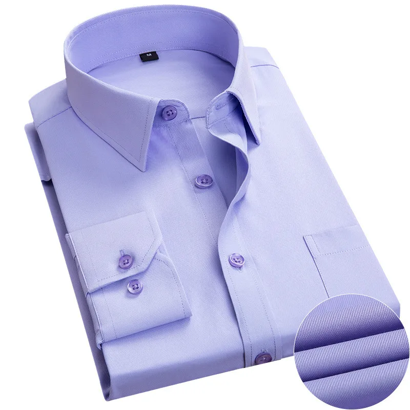 Качество хорошее мужское платье рубашка с длинным рукавом Тонкий бренд Мужские рубашки дизайнерская однотонная мужская одежда подходят деловые рубашки Camisa Masculina - Цвет: KB08 stirped Purple