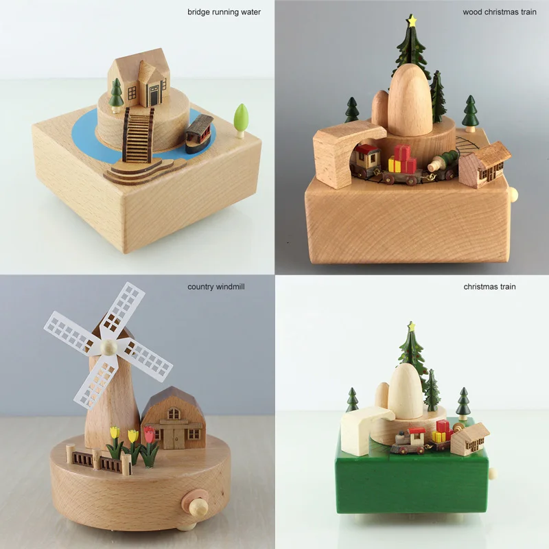 Рождественский год аксессуары для домашнего декора изделия из дерева каваи Ретро подарок на день рождения Детская игрушка карусель музыкальные коробки