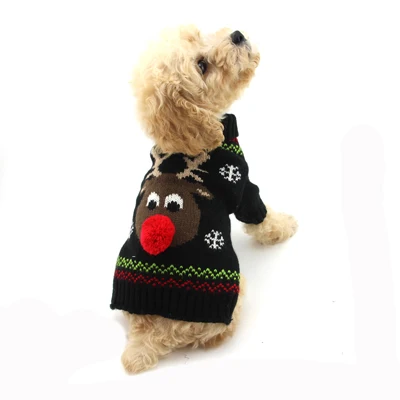 Рождественский свитер для собаки с оленем, Осень-зима,, теплая вязаная крючком Рождественская Одежда для собак, чихуахуа, DOGGYZSTYE - Цвет: Black