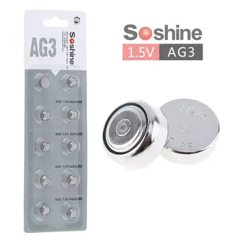 

10pcs/set Soshine 1.5V AG3 LR41 LR736 V3GA SR4 Button Cell LR44 Alkaline for Watch / Toy / Calculator Hot High Quality