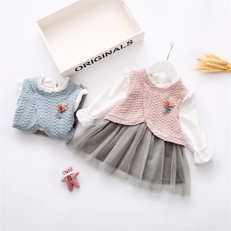 

Retail New 2017 Fashion Baby Girl Floral Dress Long Sleeved TUTU Sweaters Dress Kids Babies Dresses Vestidos 1-4age