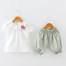 Kids Girls Clothing Sets Summer New Style Baby Girls Line Cotton Tops +Shorts 2Pcs Children Cotton Linen Clothes Suits E0308 Kids Girls Clothing Sets Summer New Style Baby Girls Line Cotton Tops +Shorts 2Pcs Children Cotton Linen Clothes Suits E0308