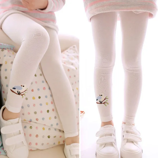 Детские обтягивающие леггинсы с вышивкой для девочек; сезон весна Детские прочные брюки эластичные легинсы для малышей; брюки для девочек - Цвет: Белый