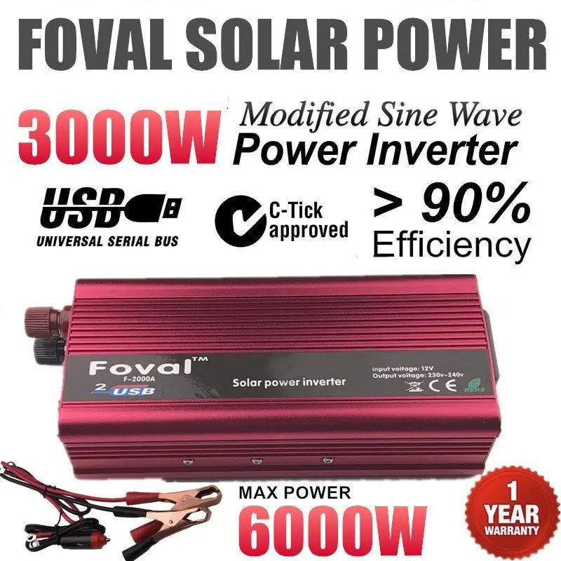 

6000W Max Car Power Inverter DC12V To AC220V Aluminum Alloy Dual USB Converter High Conversion Converter