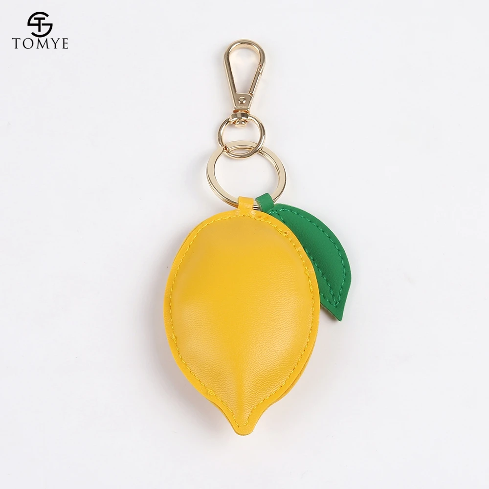 

TOMYE cute yellow Lemon Shaped leather keychain personalized custom key19S025