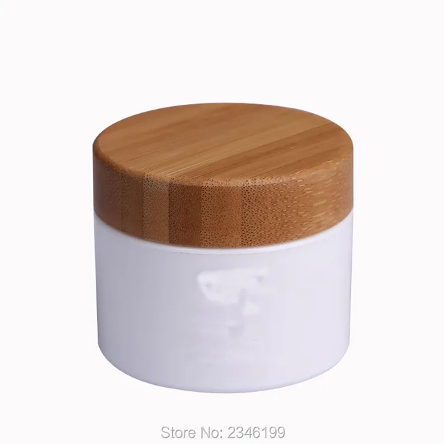 100g White Plastic Cream Jar with Bamboo Cover Wooden Lid Empty