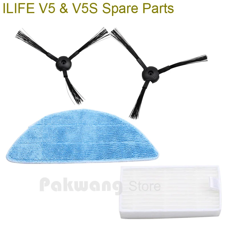 Original ILIFE V5 V5S Robot Vacuum Cleaner Parts Side Brush 2 Pcs Mop And HEPA Filter