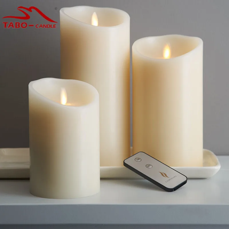 Flameless Pillar Battery Operated Set of 3 Luminara Moving Wick LED Candles