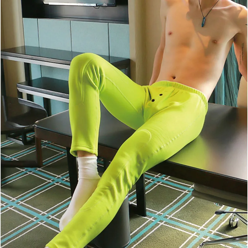 Мужские теплые кальсоны из плотного бархата, кальсоны, нижнее белье, брюки, теплые штаны для сна, разные цвета - Цвет: Green