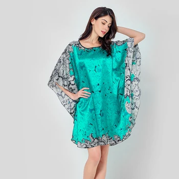 

Fashion Print Female Nightgown Mini Home Dress Silky Satin Sleepwear Sexy Flare Sleeve Nightdress Nightwear Intimate Lingerie