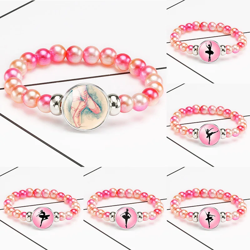 

10PC Dancer Charm Beaded Bracelet 18mm Dance Ballet shoes bracelets Snap Holder Buttons Charms Jewelry Girls Women Boy Unisex