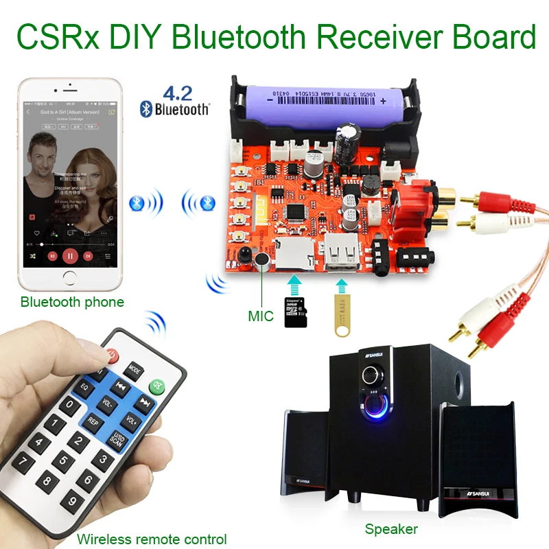 

CSR 3.5mm wireless bluetooth audio receiver module DIY board MP3 music computer subwoofer stereo mini USB portable HiFi speaker