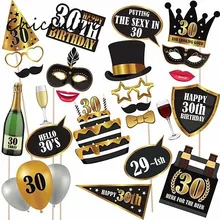 Chicinlife-lot de 24 pièces, accessoires de stand Photo joyeux 30 40 50 60e anniversaire, accessoires de décoration de fête d'anniversaire