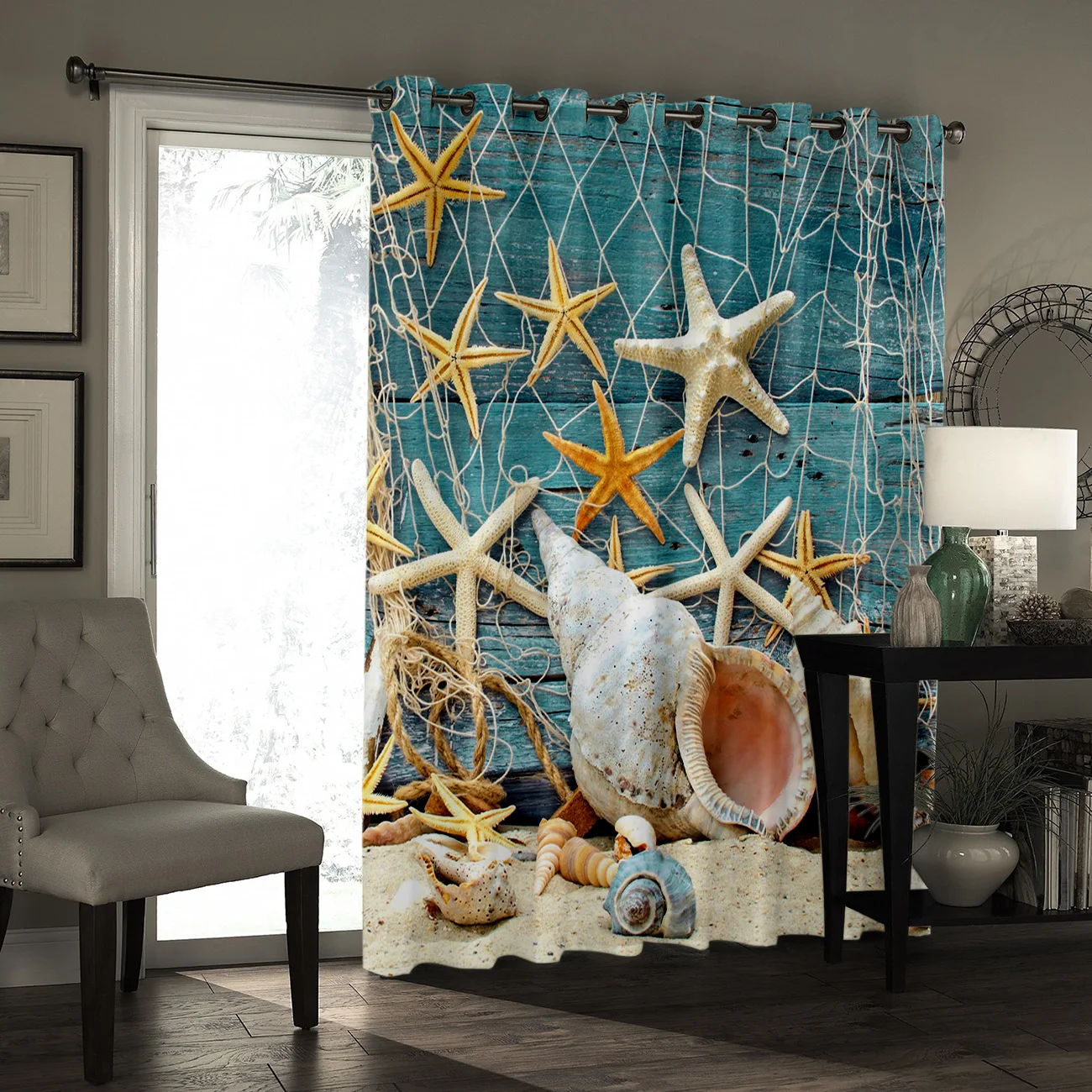 Cortinas de tratamiento de ventana de playa de concha de estrella de mar cortinas de Valance sala de estar Blackout cocina dormitorio tela decoración interior niños ventana