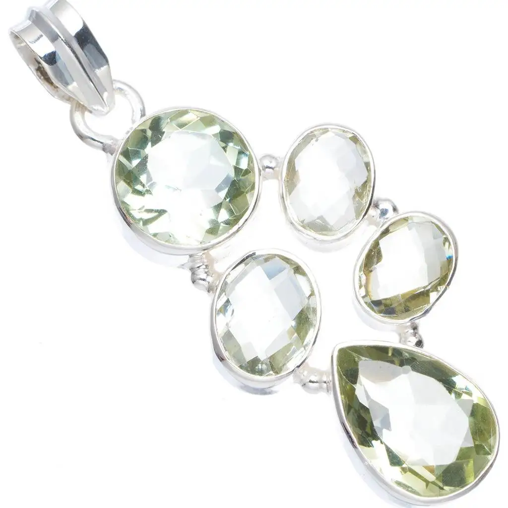 

Natural Green Amethyst Handmade Unique 925 Sterling Silver Pendant 1.75" A0103