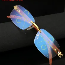 WEARKAPER квадратные без оправы прогрессивные многофокусные очки для чтения мужчин и женщин анти-Blu-ray дальний прицел диоптрий 1,0-4,0